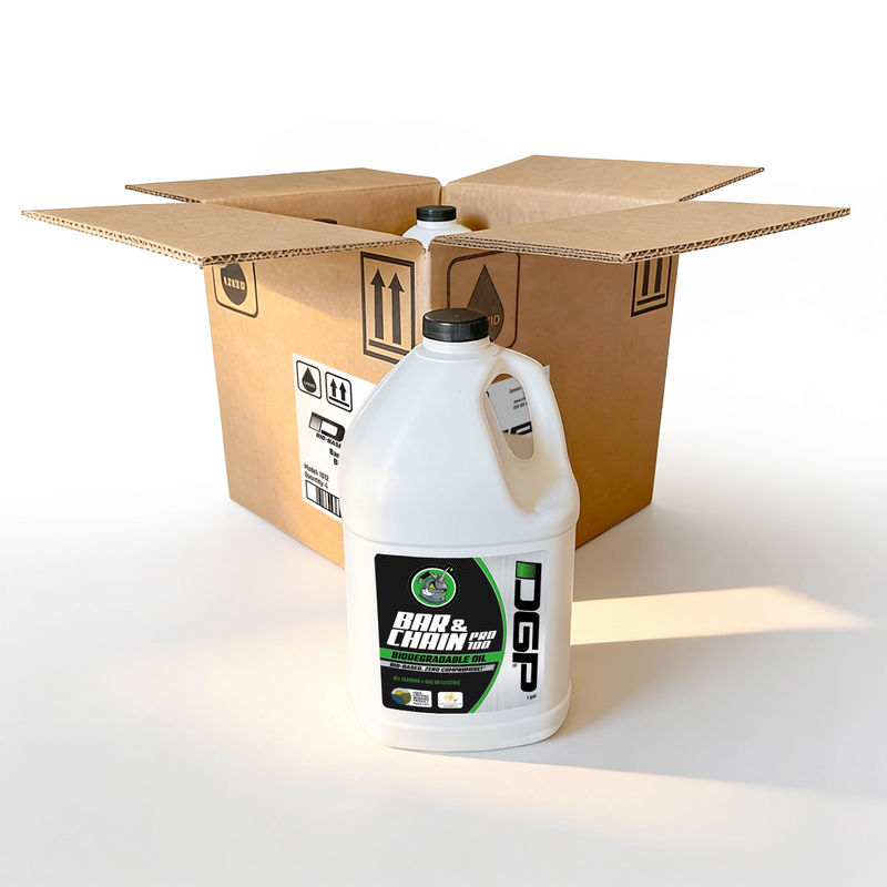 DGP Pro100 bar and chain oil one gallon jug in shipping box