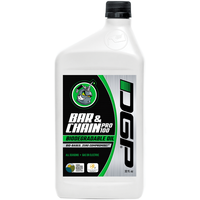 DGP Pro100 bio-based bar and chain oil 32oz bottle for chainsaws