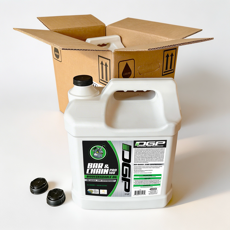 DGP Pro100 bar and chain oil bulk pail in shipping box